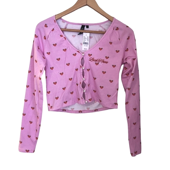 Local Heroes Strawberry Heart Pink Crop Top. Size L - Picture 5 of 10